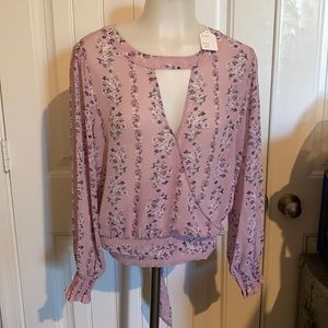 Long sleeve floral print semi sheer blouse